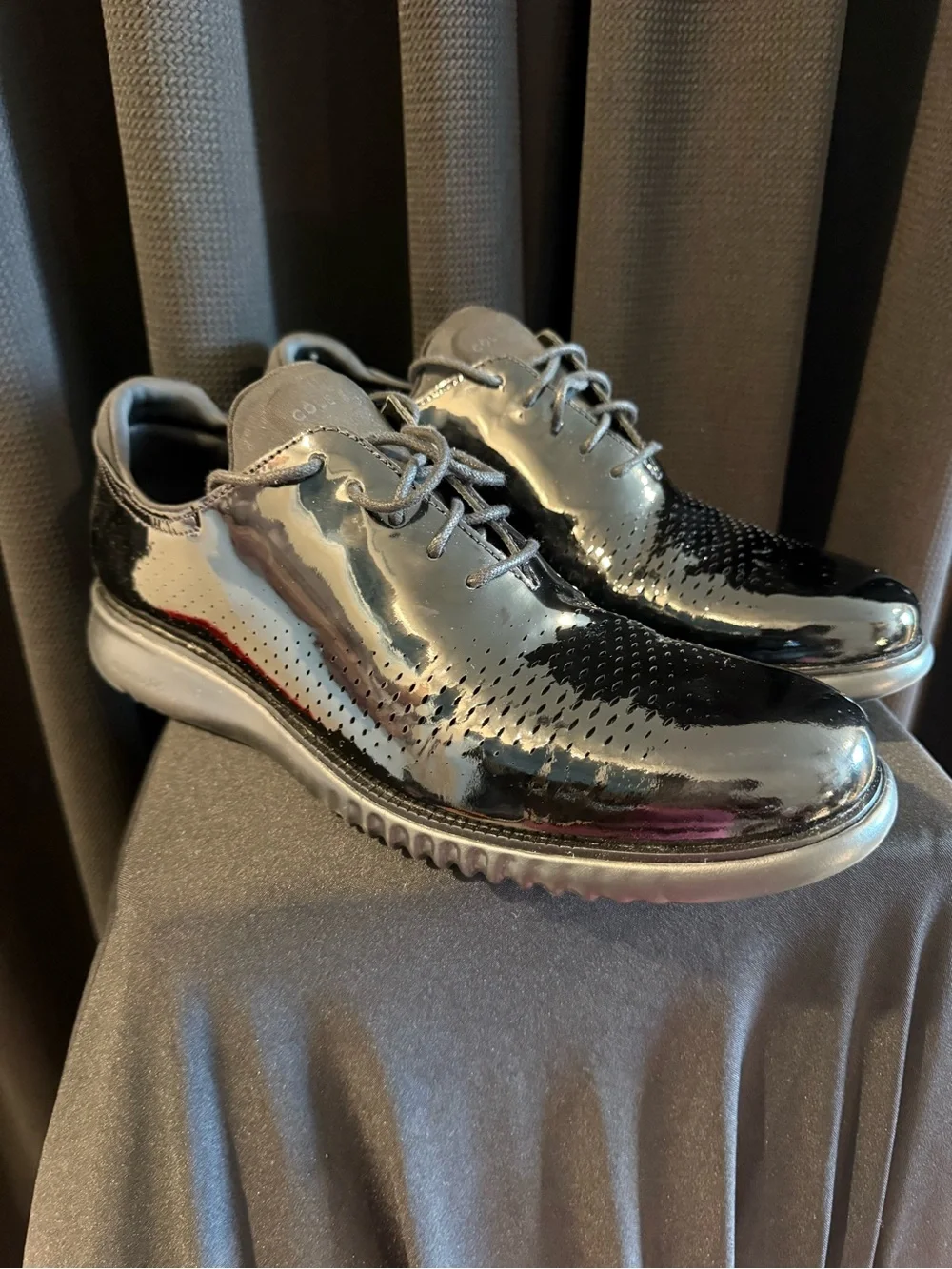 Cole Haan Glossy Black Patent Leather Oxford Sneakers